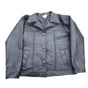 Vintage Black Faux Leather Jacket Sz S 90s Vintage